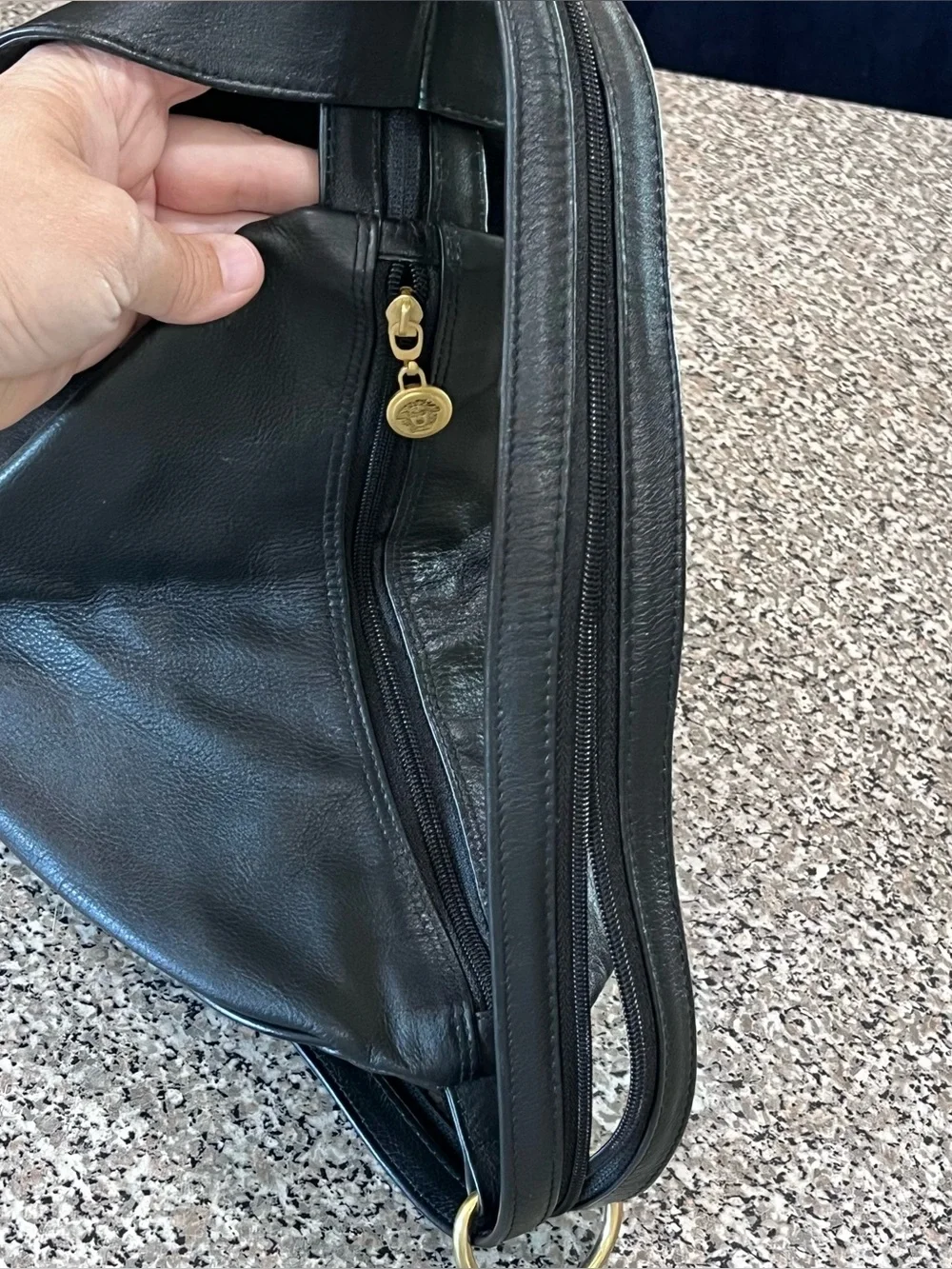 Vintage Gianni Versace Black Leather Backpack Purse 90’s